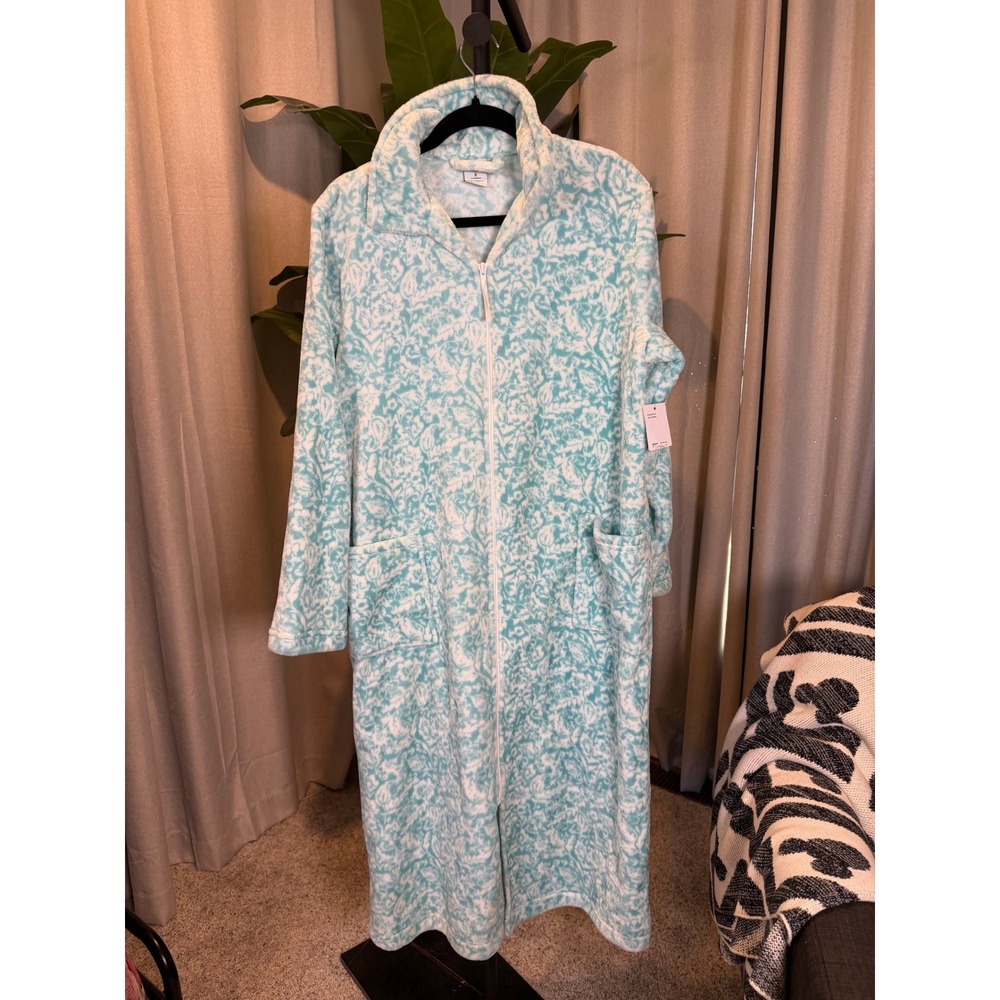 Croft & Barrow Aqua Paisley Plush Faux Fur Full Zip Robe ZC23R000RP Medium